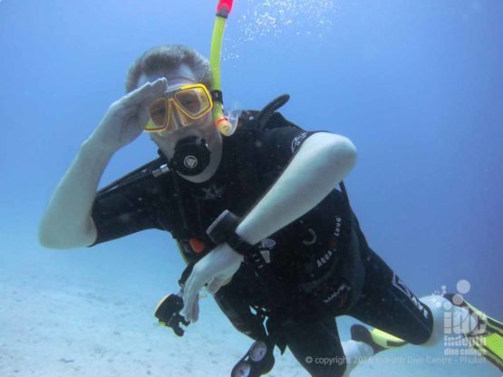 Diver happy with his navigation on his dive with Indepth on Phuket