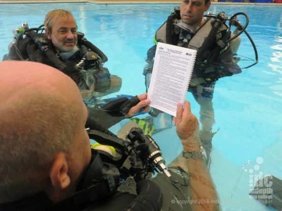 Chris Owen briefing a PADI Poseidon Rebreather Instructor Course