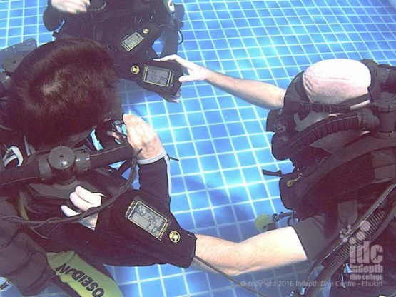 PADI Course Director Chris Owen teaching a Poseidon Rebreather Instructor Course with Indepth on Phuket