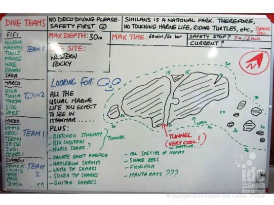 Diving Map of Western Rocky used for the dive site briefing