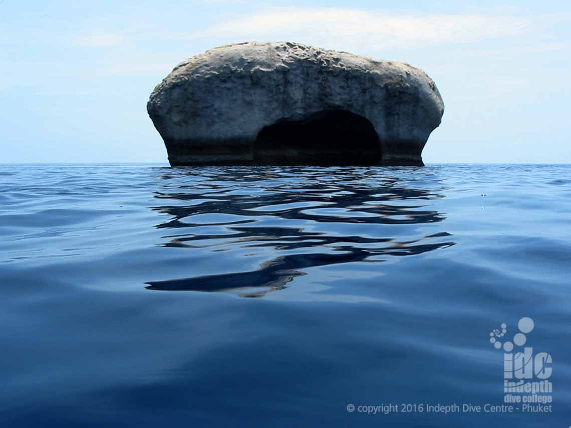 Elephant Head Rock in The Similan Islands seen from the surface after a Poseidon Rebreather Dive 