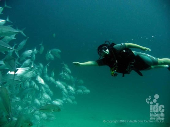 Gliding through the underwater at Phuket on a PADI buoyancy course