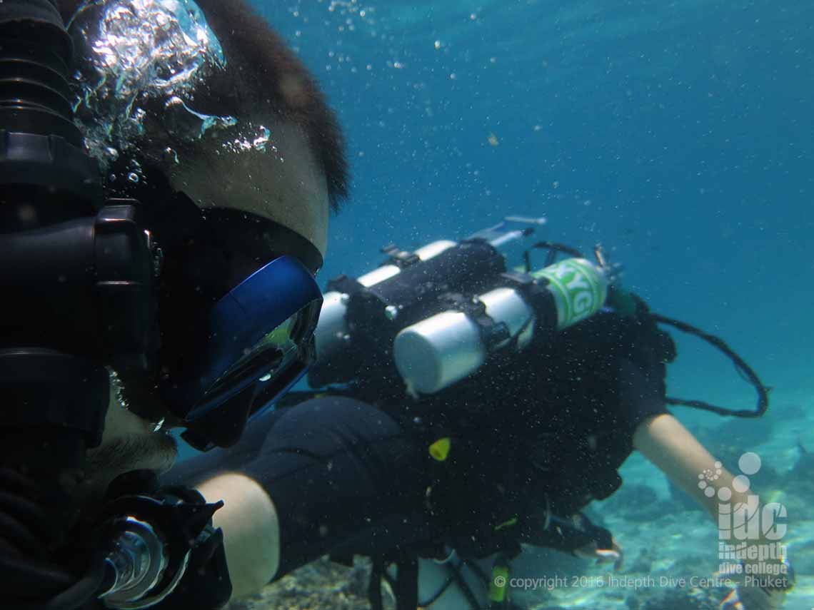 PADI Divemaster diving on a Poseidon Rebreather on Phuket