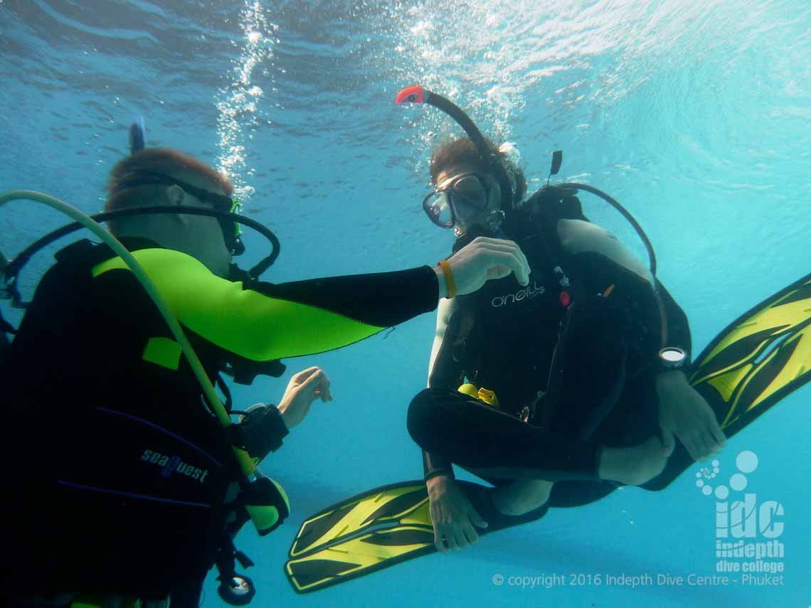 Skill demonsration of Hovering on a PADI Open Water Diver Course with Indepth on Phuket