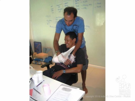 Phuket Indepth First Aid Instructors teaching bandaging skills