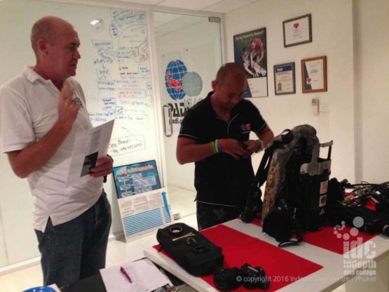 PADI Rebreather Instructor candidate Bing from China assembling his Poseidon Rebreather